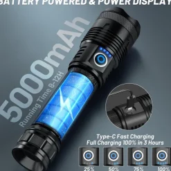 Rechargeable Flash Light Flashlights High Lumens, 200000 Lumens Super Bright LED Tactical Flashlight, 5 Modes IPX6 Waterproof, Powerful Handheld Flashlights for Camping Emergency Outdoor