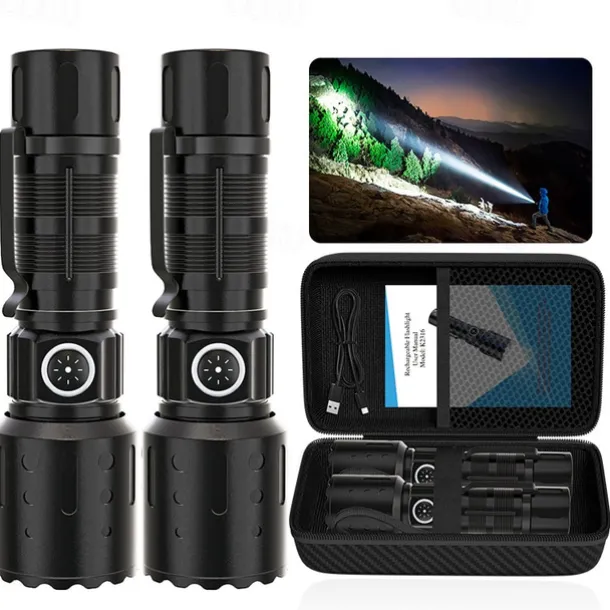 Rechargeable Flashlights High Lumens 1500M Long Throw Super Bright LED Small Powerful Tactical Flashlight with Memory Function 6Modes Pocket Waterproof Flash Light for Camping