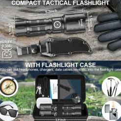 Rechargeable Flashlights High Lumens 1500M Long Throw Super Bright LED Small Powerful Tactical Flashlight with Memory Function 6Modes Pocket Waterproof Flash Light for Camping