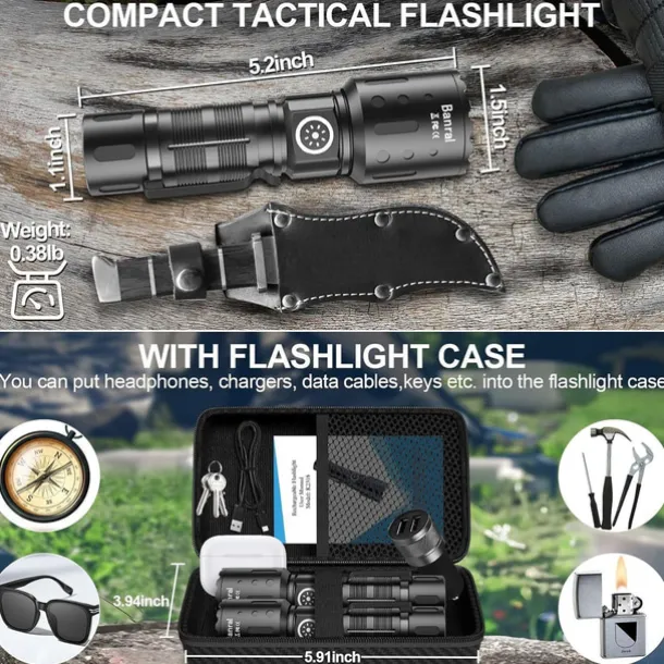Rechargeable Flashlights High Lumens 1500M Long Throw Super Bright LED Small Powerful Tactical Flashlight with Memory Function 6Modes Pocket Waterproof Flash Light for Camping