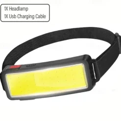 Rechargeable Headlamp Flashlight, COB Wide Beam Headlight, 3 Lighting Modes, Lightweight Waterproof Light Bar Headlamp, Suitable for Outdoor Running Fishing Camping