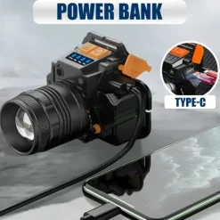 Rechargeable Headlamp with Motion Sensor – 2000 Lumens USB Head Light with Power Bank for Camping, Hiking & Outdoor Use