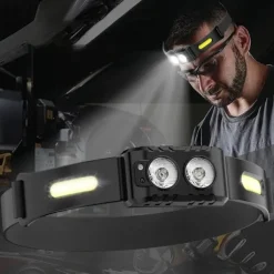 Rechargeable LED Head Torch with Motion Sensor, Lightweight Waterproof Headlamp LED Head Light for Running, Camping, Cycling