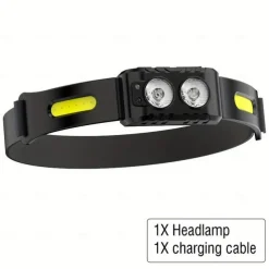 Rechargeable LED Head Torch with Motion Sensor, Lightweight Waterproof Headlamp LED Head Light for Running, Camping, Cycling