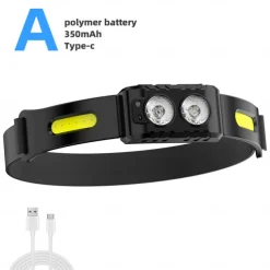 Rechargeable LED Head Torch with Motion Sensor, Lightweight Waterproof Headlamp LED Head Light for Running, Camping, Cycling