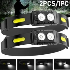 Rechargeable LED Head Torch with Motion Sensor, Lightweight Waterproof Headlamp LED Head Light for Running, Camping, Cycling