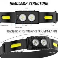 Rechargeable LED Head Torch with Motion Sensor, Lightweight Waterproof Headlamp LED Head Light for Running, Camping, Cycling