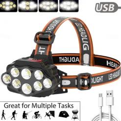 Rechargeable LED Headlamp Wide Range Lighting Headlights 4 Lighting Modes 8*XPG Camping Lantern Powerful Headlamp Fishing Lamp
