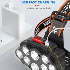 Rechargeable LED Headlamp Wide Range Lighting Headlights 4 Lighting Modes 8*XPG Camping Lantern Powerful Headlamp Fishing Lamp