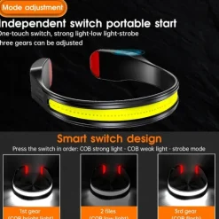 Rechargeable LED Headlamp with 230° Wide Beam Lightweight Head Light and Red Tail Light to Wear with 3 Lighting Modes Head Flashlight for Adults Running Hiking Outdoors-Grey