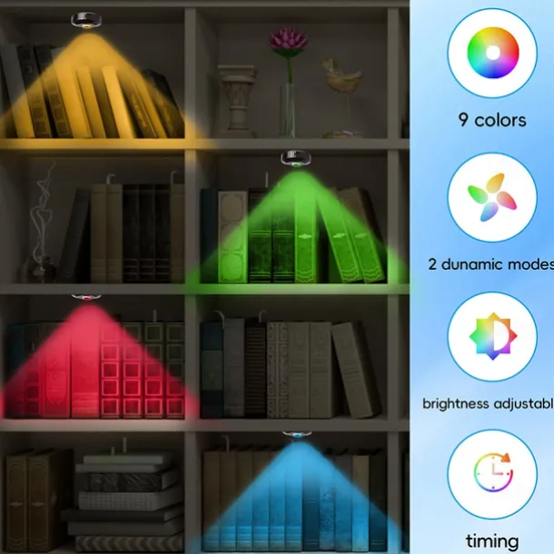 Rechargeable RGB Puck Lights with Remote Control 1200mAh Battery Operated Tap Lights Dimmable Touch Under Cabinet Lighting Wireless Push Lights LED USB Shelf Light