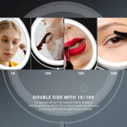 Rechargeable Wall Mounted illuminated Makeup Mirror Light 8-inch Double-sided 10x Magnifying Bathroom Mirror 3-color Lighting Touch Screen Dimming Extended Arm 360 Degree Rotating Shaving Luminous Mirror