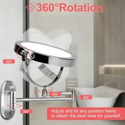 Rechargeable Wall Mounted illuminated Makeup Mirror Light 8-inch Double-sided 10x Magnifying Bathroom Mirror 3-color Lighting Touch Screen Dimming Extended Arm 360 Degree Rotating Shaving Luminous Mirror