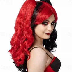 Red and Black Jester Wig Halloween Cosplay Party Wigs