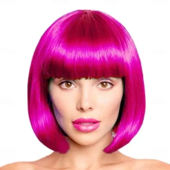 Red Bob Wig With Bangs 12 Inch Short Synthetic Fiber Bob Wigs for Women Short Bob Wigs and Halloween Cosplay Bob Wig