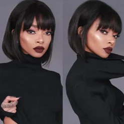 Red Bob Wig With Bangs 12 Inch Short Synthetic Fiber Bob Wigs for Women Short Bob Wigs and Halloween Cosplay Bob Wig