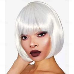 Red Bob Wig With Bangs 12 Inch Short Synthetic Fiber Bob Wigs for Women Short Bob Wigs and Halloween Cosplay Bob Wig