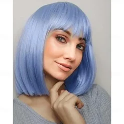 Red Bob Wig With Bangs 12 Inch Short Synthetic Fiber Bob Wigs for Women Short Bob Wigs and Halloween Cosplay Bob Wig