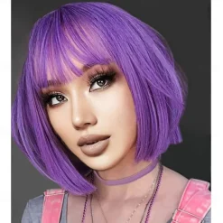 Red Bob Wig With Bangs 12 Inch Short Synthetic Fiber Bob Wigs for Women Short Bob Wigs and Halloween Cosplay Bob Wig