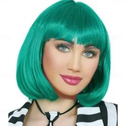 Red Bob Wig With Bangs 12 Inch Short Synthetic Fiber Bob Wigs for Women Short Bob Wigs and Halloween Cosplay Bob Wig