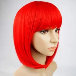 Red Bob Wig With Bangs 12 Inch Short Synthetic Fiber Bob Wigs for Women Short Bob Wigs and Halloween Cosplay Bob Wig