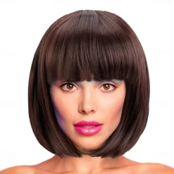 Red Bob Wig With Bangs 12 Inch Short Synthetic Fiber Bob Wigs for Women Short Bob Wigs and Halloween Cosplay Bob Wig
