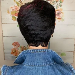 Red Burgundy 99J Ombre Color Short Wavy Bob Pixie Cut Wigs Full Machine Made Non Lace Human Hair Wigs With Bangs For Black Women 1b99j