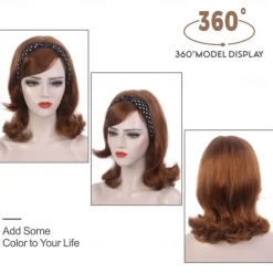Red Long 60s Wigs for Women Natural Synthetic Hair Wig Auburn 50s 60s 70s Cosplay Daily Work Costume Party Halloween Wigs
