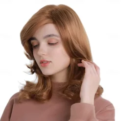 Red Long 60s Wigs for Women Natural Synthetic Hair Wig Auburn 50s 60s 70s Cosplay Daily Work Costume Party Halloween Wigs