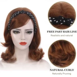 Red Long 60s Wigs for Women Natural Synthetic Hair Wig Auburn 50s 60s 70s Cosplay Daily Work Costume Party Halloween Wigs