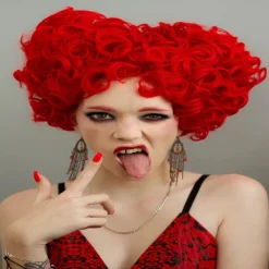 Red Queen Heart Cosplay Wig for Women Girls Pre-styled Fluffy Short Curly Anime Cosplay Party Wigs Halloween Wigs