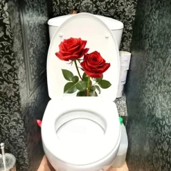 Red Rose Romantic Toilet Sticker, Bathroom Toilet Seat Decorative Sticker, Bathroom Decorative Wall Sticker, Bathroom Decoration, Home Decoration