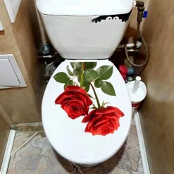 Red Rose Romantic Toilet Sticker, Bathroom Toilet Seat Decorative Sticker, Bathroom Decorative Wall Sticker, Bathroom Decoration, Home Decoration