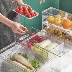 Refrigerator Drawer Storage Partition Board Storage Box Vegetable And Fruit Household Fresh-keeping Box Large Capacity Transparent Storage