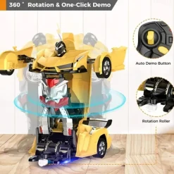 Remote Control Transform Car Robot Toy With Lights Deformation RC Car 360Rotating Stunt Race Car Toys