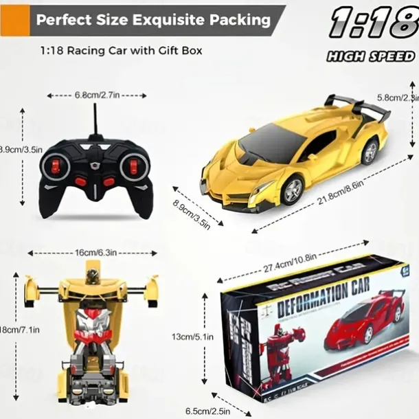 Remote Control Transform Car Robot Toy With Lights Deformation RC Car 360Rotating Stunt Race Car Toys