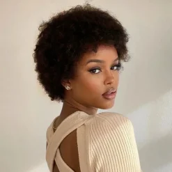 Remy Human Hair Wig Afro Curly Side Part Natural Designers African American Wig Capless Chinese Hair Women's Black 6 inch Party Party Evening Party / Evening