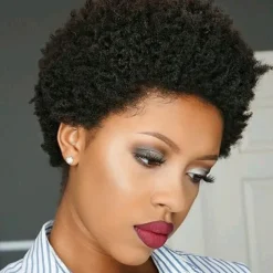 Remy Human Hair Wig Afro Curly Side Part Natural Designers African American Wig Capless Chinese Hair Women's Black 6 inch Party Party Evening Party / Evening