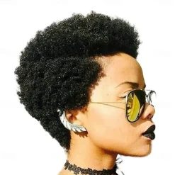 Remy Human Hair Wig Afro Curly Side Part Natural Designers African American Wig Capless Chinese Hair Women's Black 6 inch Party Party Evening Party / Evening