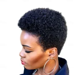 Remy Human Hair Wig Afro Curly Side Part Natural Designers African American Wig Capless Chinese Hair Women's Black 6 inch Party Party Evening Party / Evening