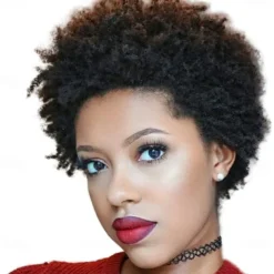 Remy Human Hair Wig Afro Curly Side Part Natural Designers African American Wig Capless Chinese Hair Women's Black 6 inch Party Party Evening Party / Evening