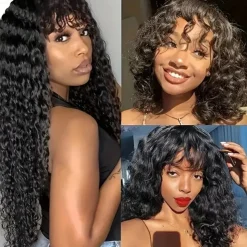 Remy Human Hair Wig Medium Length Loose Wave With Bangs Natural Color Natural Black Machine Made Vietnamese Hair Women's Black 10 inch 12 inch 14 inch Valentine's Day Daily Wear Birthday