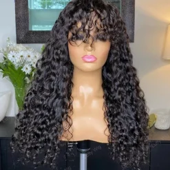 Remy Human Hair Wig Medium Length Loose Wave With Bangs Natural Color Natural Black Machine Made Vietnamese Hair Women's Black 10 inch 12 inch 14 inch Valentine's Day Daily Wear Birthday