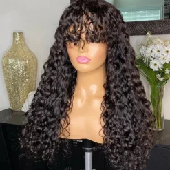 Remy Human Hair Wig Medium Length Loose Wave With Bangs Natural Color Natural Black Machine Made Vietnamese Hair Women's Black 10 inch 12 inch 14 inch Valentine's Day Daily Wear Birthday