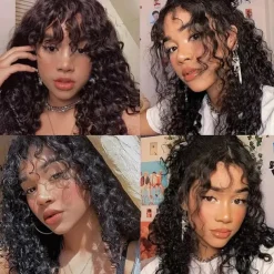 Remy Human Hair Wig Medium Length Loose Wave With Bangs Natural Color Natural Black Machine Made Vietnamese Hair Women's Black 10 inch 12 inch 14 inch Valentine's Day Daily Wear Birthday