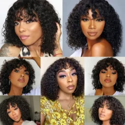 Remy Human Hair Wig Medium Length Loose Wave With Bangs Natural Color Natural Black Machine Made Vietnamese Hair Women's Black 10 inch 12 inch 14 inch Valentine's Day Daily Wear Birthday