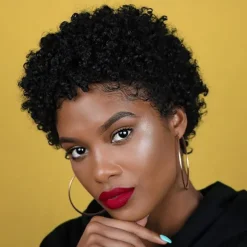 Remy Human Hair Wig Pixie Cut For Black Women Short Afro Curly Brazilian Hair Cheap Wig Human Hair Capless Wig Natural Black #1B For Daily Party