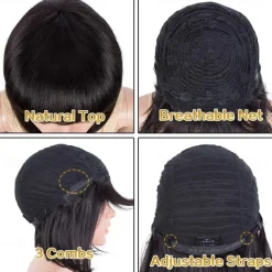 Remy Human Hair Wig Short Straight Silky Straight Bob Short Bob Neat Bang With Bangs Natural Color Soft Easy dressing Best Quality Machine Made Brazilian Hair Women's Black 10 inch 12 inch 14 inch