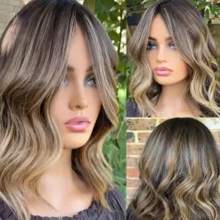 Remy Human Hair 5x5 Closure 13x4 Lace Front Wig Short Bob Brazilian Hair Wavy Multi-color Wig 130% 150% Density Ombre Hair Highlighted / Balayage Hair Natural Hairline Glueless Pre-Plucked For Women