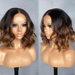Remy Human Hair 13x4 Lace Front Wig Short Bob Brazilian Hair Wavy Brown Wig 130% 150% Density with Baby Hair Ombre Hair 100% Virgin Pre-Plucked For Women Short Human Hair Lace Wig